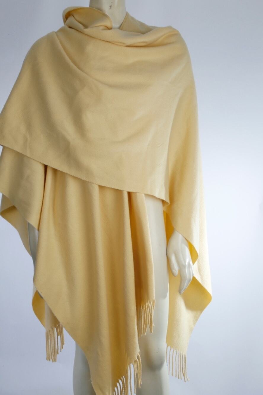 Luxury Cashmere Oversized Fringe Cape Scarf Shawl Wrap Pale Butter Yellow OS